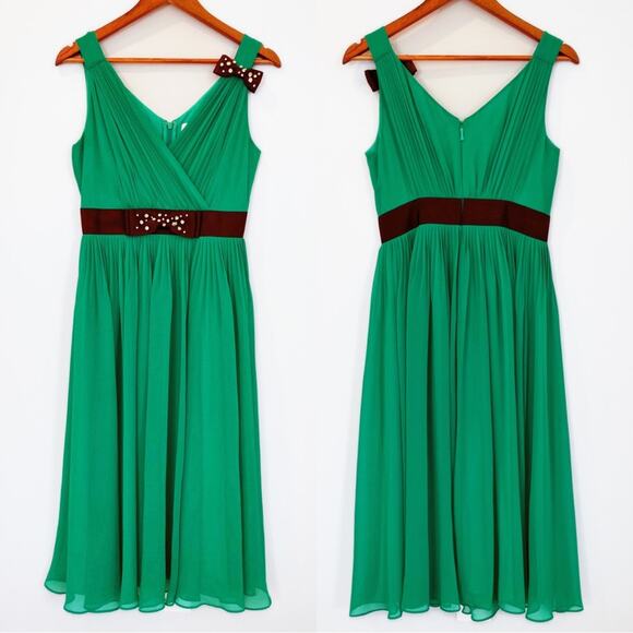 Kate Spade Empire Waist Midi Dress Emerald Green Size 4 LIKE NEW - Picture 1 of 11